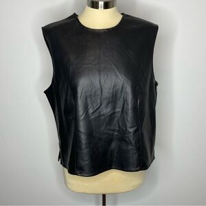 Halogen Black Faux Leather Crew Neck Sleeveless Shell Top